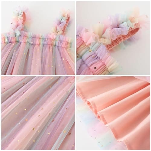 AGQT Baby Girls Tutu Dress Sleeveless Kids Tulle Birthday Party Dresses Casual Playwear Tunic Babydoll Dress Sequin Star-Pink Size 18-24 Months — view 5