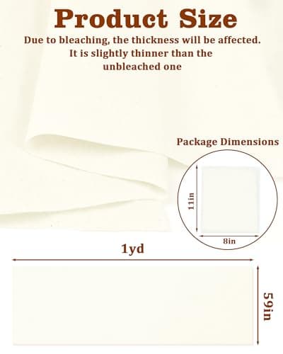 FIVEIZERO 100% Cotton Muslin Fabric by The Yard,59in x 1yd Cream Bleached Cotton Muslin Cloths–Medium Weight Beige Calico Fabric for Sewing,Quilting,Embroidery,Crafts & Apparel Projects