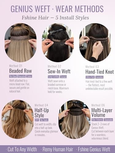 Fshine Brown Genius Weft Hair Extensions Sew in Real Human Hair 16 Inch Darkest Brown Weft Remy Hair Extensions Straight Brown Weave Hair Extension Human Hair 50 Grams — view 7