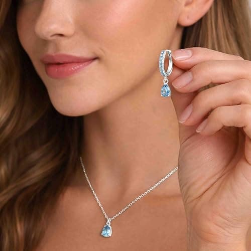 GoldGifts March Birthstone Aquamarine Earrings - Light Blue Jewelry Gift, Hypoallergenic Sterling Silver Small Huggie Hoop Set for Women, Dainty Trendy Stack Dangle Studs for Cartilage Helix — view 5