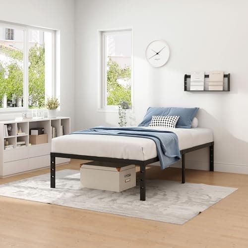 NEW JETO Metal Bed Frame,Twin Size Bed Frame with Storage Space,Heavy Duty Sturdy Mattress Foundation,Easy Assembly,No Box Spring Needed, Black,14 Inch,Twin