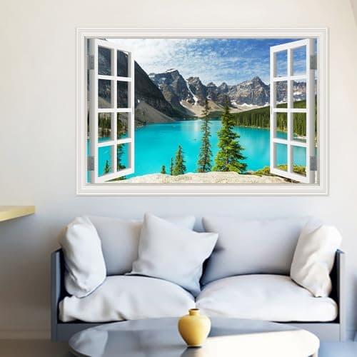 Peel and Stick 3D Wall Decal Sticker Nature Lake and Mountain Scenery Window View Home Décor Art Decor Removable Wall Murals for Living Room Bedroom Apartment Dorm Office - Christmas Gifts - 24"x36" — view 4