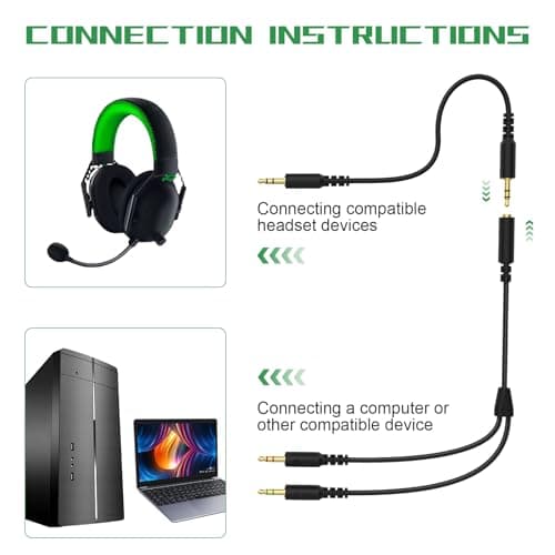 Koffmon Replacement Audio Cable Cord Wire with Y Splitter for Razer Kraken X/BlackShark V2 Pro/Razer Nari Headphone Gaming Headset Adapter to PC/Speaker/Headphone — view 5