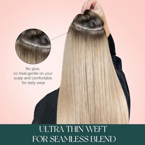 Easyouth Sew in Hair Extensions Real Human Hair Blonde Weft Human Hair Extensions White Blonde Human Hair Weft Extensions Straight Hair for Women with no Tangling 16Inch 100G — view 3