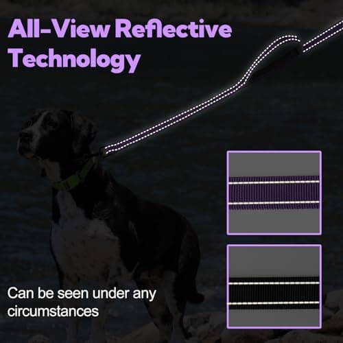 Dual-Handle Dog Leash 6FT, Heavy Duty Nylon with Reflective Threads,Purple — view 4