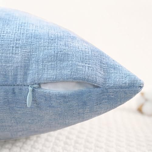 CaliTime Pack of 2 CaliTime Cozy Throw Pillow Covers Cases for Couch Sofa Home Decoration Solid Dyed Soft Chenille 18 X 18 Inches Baby Blue — view 2