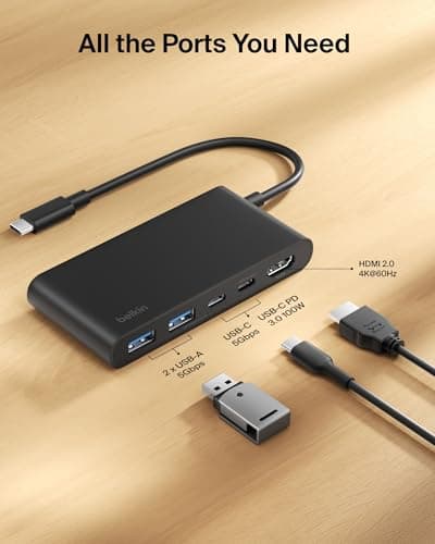 Belkin USB C Hub, 5-Port Hub with 4K HDMI Display @ 60Hz, 100W Power Delivery, Fast Data Transfer 5Gbps, USB C Multiport Adapter for iPad Pro, Chromebook, Neo MacBook Accessories with HDMI 2.0 Port — view 2