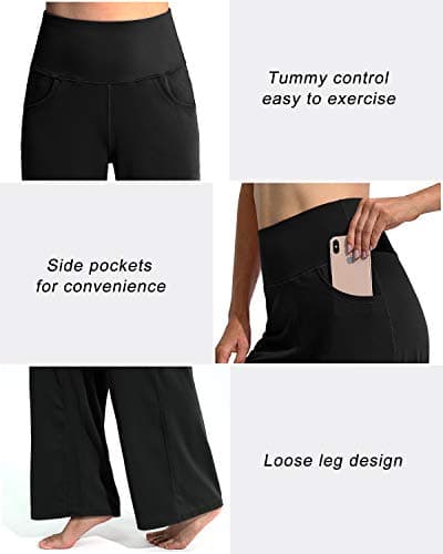 Promover Wide Leg Pants Woman Yoga Pants with Pockets Loose Stretch Casual Lounge Sweatpants Women Fashion Clothing(Black,M,Regular) — view 2