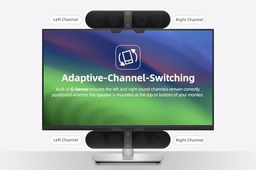 Computer Speakers for Desktop PC Monitor, USB Plug-in, Wired, Computer Soundbar for PC, Laptop Speakers with Adaptive-Channel-Switching, Loud Sound, Deep Bass, USB C Adapter, Easy to Clip on Monitor — view 4
