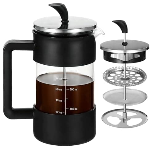 Press Coffee Maker, 34 oz Heat Tolerant Thickened Borosilicate Glass Coffee Pot, Tea Maker with Fine 80 Mesh Filter and No drip Spout, Large Capacity Brewer for Home and Office