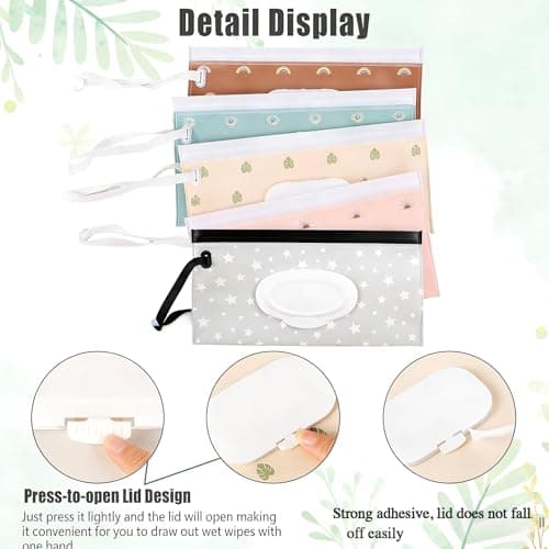 5-Pack Portable Wipes Case, Refillable Travel Wipes Holder with Lid - Boho Style EVA Dispenser for On-The-Go, Multicolor — view 2