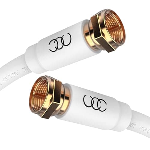 RG6 Coaxial Cable 6 FT, TV Coax Cable Wire, Quad Shielded Cable Cord, in-Wall Rated-Digital Audio Video Satellite Cable Extension, Gold Plated Compression Connectors - White, 6 Feet
