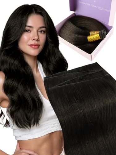 Fshine Brown Genius Weft Hair Extensions Sew in Real Human Hair 16 Inch Darkest Brown Weft Remy Hair Extensions Straight Brown Weave Hair Extension Human Hair 50 Grams