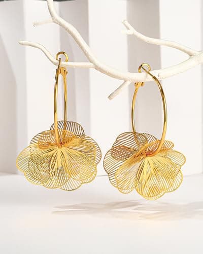FAUTHENTICUTE Gold Flower Dangle Earrings for Women Big Lightweight Floral Statement Earrings With Thin Gold Hoop Trendy Boho Jewelry Gifts For Spring and Summer — view 5
