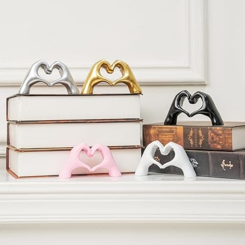 Small Heart Hands Sculpture Decor for Living Room Bedroom Bookshelf Coffe Table and Office Display, Love Finger Statue Modern Aesthetic Home Decor, Unique Gift for Wedding Christmas Birthday (Gold) — view 5