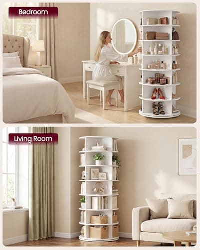 VASAGLE 7-Tier Rotating Shoe Rack Tower, Free Standing 360 Degree Spinning Shoe Organizer, Lazy Susan Bag Display Storage Rack, for Corners, Closets, Small Spaces, White ULBS047WZ01 — view 5