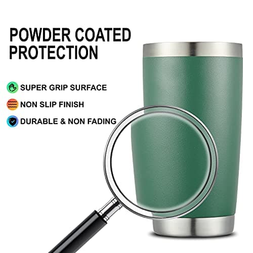 COMOOO 20oz Tumbler Bulk Double Wall Vacuum Insulated Travel Mug, Stainless Steel Tumbler with Lid and Straw Durable Powder Coated Insulated Coffee Cup for Cold & Hot Drinks (Dark Green, 4 pack） — view 4
