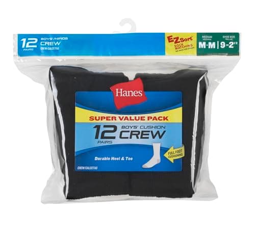 Hanes Boys' Crew Socks Pack, Socks for Boys Age 5-12, Stretch Cotton Socks, Comfortable Cushioned Crew Socks, 12-Pack — view 6