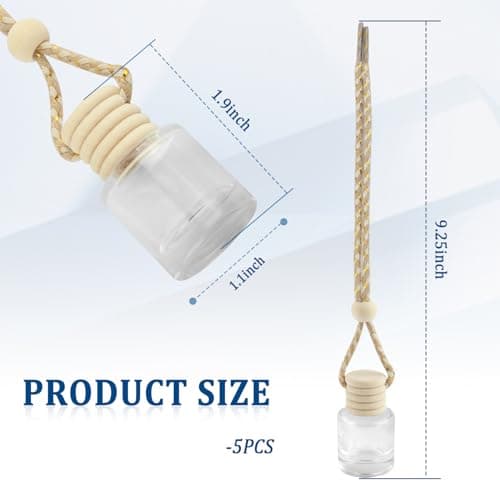5PCS Car Air Fresheners Hanging Bottle with Wooden Cap and Rope,Empty Glass of Car Diffusers for Essential Oils Replacement,Car Accessories Car Perfume Air Freshener Bottle