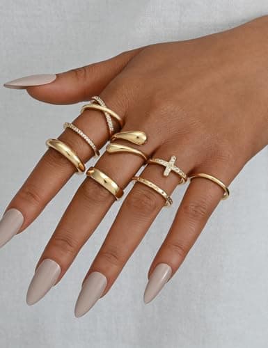 iF YOU Non Tarnish Chunky Gold Rings for Women, 14K Gold Plated Dainty Stackable Cross Cubic Zirconia Ring Set, Knuckle Stacking Statement Wedding Bands Jewelry Gift Idea for Mom Wife Size 7 — view 5