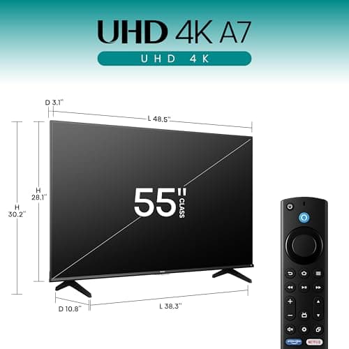 Hisense 55" Class A7 Series (55A7NF) 4K UHD Smart Fire TV, Voice Remote with Alexa, Wide Color Gamut, HDR10+, Dolby Vision, Atmos, Game Mode, ALLM, Stream Live TV Without Cable — view 2