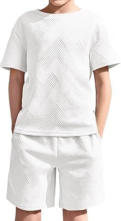 Haloumoning Conjunto de ropa para niño de verano, color sólido, manga corta, camiseta con pantalones cortos elásticos, ropa informal conjuntos con estructura