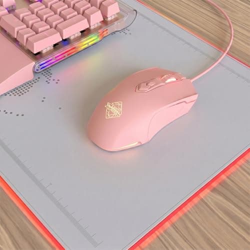 Lomiluskr AJ52 RGB Wired Gaming Mouse, 7 Programmable Buttons, Computer Mice with RGB LED Backlit, 200-4800 DPI Adjustable,for Windows/Mac OS/Linux (Pink) — view 4