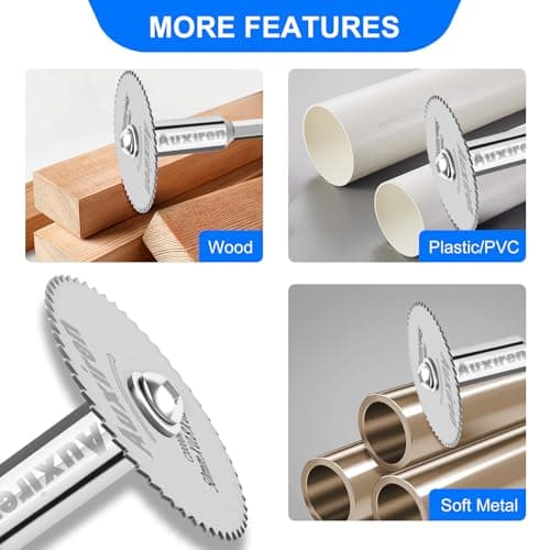 11 PCS Rotary Drill Saw Blades: 6 PCS Mini Circular Saw Blades with 2 PCS 1/4" Hex Shank, 1/8" & 1/4" Round Shanks+ Screwdriver, HSS Small Cutting Discs for Drills Rotary Tools, Inside PVC Pipe Cutter — view 5