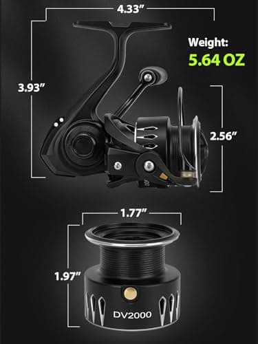 DV2000 Spinning Reel - 5.2:1 Gear Ratio, 5+1 Stainless Steel Bearings, 9LBS Max Drag, Lightweight Carbon Fiber Frame for Freshwater Fishing (5.64oz) — view 6