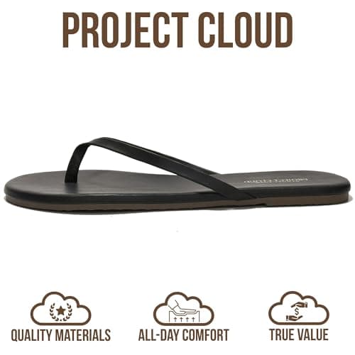 Project Cloud Flip Flops for Women Footwear- Lightweight and Memory Foam Insole Sandals for Women 2026 - Durable Non-Slip Beach Essentials Flats for Women Sandals (Foundations, Black, 7.5) — view 3
