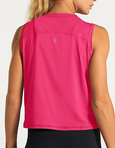 Dragon Fit Athletic Tank Tops for Women Sleeveless Workout Cool T-Shirt Running Short Tank Crop Tops Bright Pink — view 3