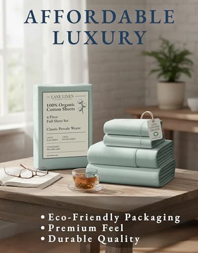 Lane Linen 100% Organic Cotton Double Bed Sheets – 4 Piece Full Sheets Set, Ultra-Soft & Breathable, Deep Pocket Fits 15” Mattress, Percale Sheets for Double Size Bed – Cool Blue — view 7