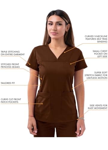 Adar Uniforms, Pro Movement Booster Scrub Set for Women - Sweetheart V-Neck Scrub Top & Yoga Jogger Scrub Pants - P9400 - Coffee - L — view 2