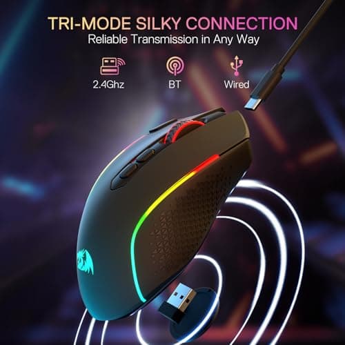 Redragon M810 MAX 3-Mode Wireless Gaming Mouse, 12000 DPI Wired/Wireless RGB Mouse w/Rapid Fire Key, 8 Macro Buttons, 188-Hour Reliable Power Capacity for PC/Mac/Laptop — view 2