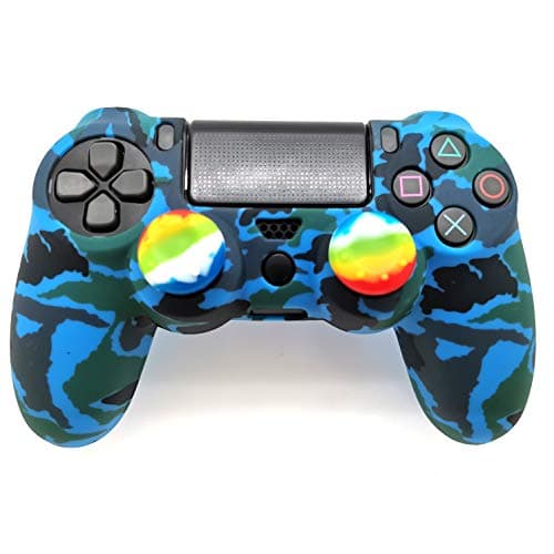 PS4 Controller Skin (1 Pair L2 R2 Trigger Extender+4 Thumb Grips+4 LED Light Bar Decal) Anti-Slip Silicone Cover Protector Sleeve Case for DualShock 4 PS4/PS4 Slim/PS4 Pro Controller (Blue camouflage) — view 3