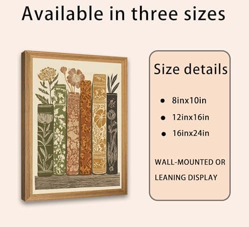 Framed Vintage Book Flower Wall Art, Botanical Floral Canvas Print Poster, Rustic Library Wall Decor for Living Room Bedroom, Boho Reading Nook Decoration, — view 2