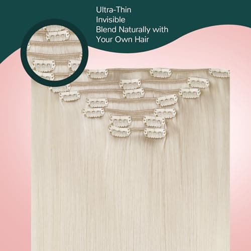 Easyouth Hair Extensions For Women Clip in Blonde Remy Human Hair Clip in Extensions White Blonde Clips in Extension for Short Straight Hair 12 Inch 7Pcs 80G — view 3