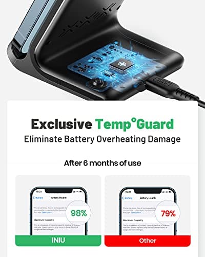 INIU Wireless Charger, 15W Fast Wireless Charging Stand with Sleep-Friendly Adaptive Light for iPhone 17 16 15 14 13 12 Pro Max Plus Samsung Galaxy S23 S22 Ultra S21 Note 20 Google etc — view 4