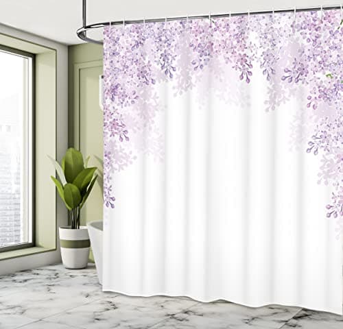 Ambesonne Flower Shower Curtain, Framing Lilac Flowers in Blossom Vernal Season Soothing Color Shades, Cloth Fabric Bathroom Decor Set with Hooks, 69" W x 70" L, Lavender White — view 3