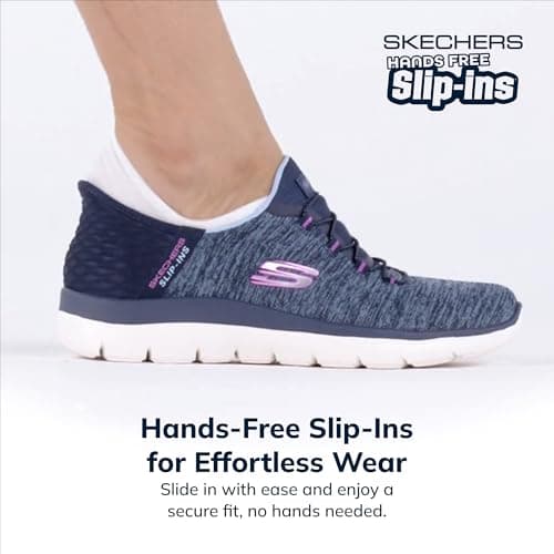 Skechers Women's Summits Hands-Free Slip-Ins – Memory Foam Insole, Heel Pillow, Vegan Materials Sneaker, Navy Purple, 5 — view 2