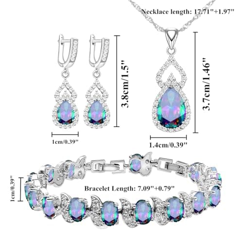LMXXVJ Multicolor Cubic Zirconia Formal Jewelry Sets for Women,Platinum Plated Necklace Earrings Tennis Bracelet Gift Set for Mom/Wife/Sister/Best Friend — view 4