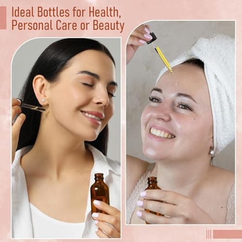 4 Pack, 2 oz Bottles with Dropper & 1 Funnel & 4 Labels - Essential Oils Bottles for Health, Personal Care & Beauty - 60ml Thick Dark Amber Glass Tincture Bottles, Refillable Cosmetic Containers — view 4