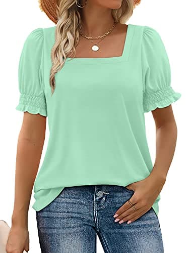 WIHOLL Womens T Shirts Short Sleeve Loose Fit Summer Spring Blouses Fashion Aqua S