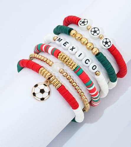doubgood 2026 World Soccer Cup Mexico Soccer Bracelets for Women Men, Stackable Soccer Jewelry Game Day Fan Accessories Gifts for Soccer Fans — view 5