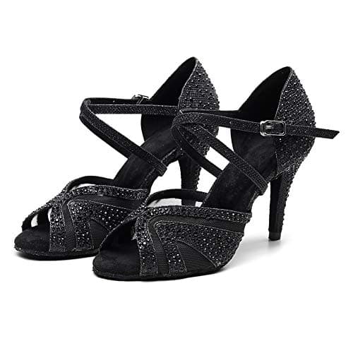 JUODVMP Women's Ballroom Dance Shoes Glitter High Heel Dance Heels Salsa Professional Dance Shoes,Black,8.5cm Heel,8 US — view 4