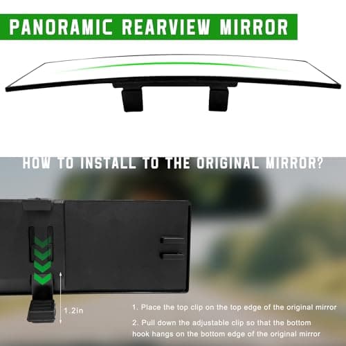 CCHRN Rear View Mirror, 12.2 Inch Anti-Glare Chrome Wide Angle Convex Car Interior Mirror, Clip-on Clear Panoramic Rearview Mirrors to Reduce Blind Spot for Cars SUVs Trucks — view 4
