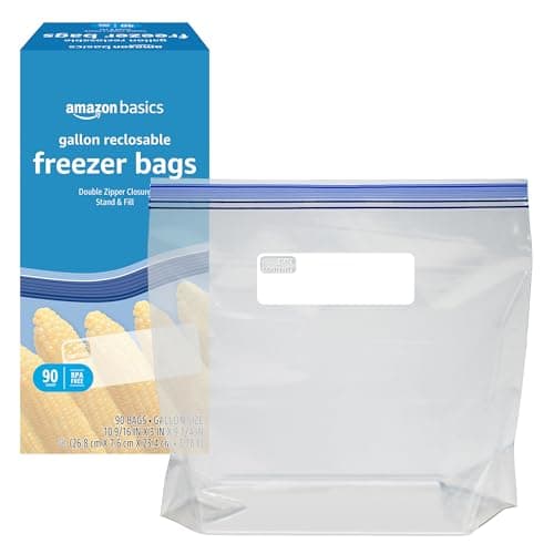 Amazon Basics Reclosable Freezer Gallon Size Bags with Double Zipper Seal, Stand-Up Bottom, BPA Free, 90 Count (Previously Solimo) — view 2
