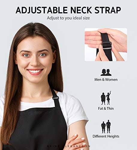 Syntus Adjustable Bib Apron with 2 Pockets Cooking Kitchen Aprons for Women Men Chef, Basic Black 2 Polyester — view 4