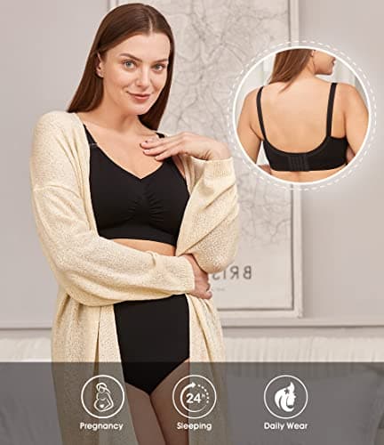 HOFISH Pack of 3 Women's Wirefree Seamless Bras with Additional Bra Extensions and Clips, Black/Grey/Pink Elegant, M — view 4