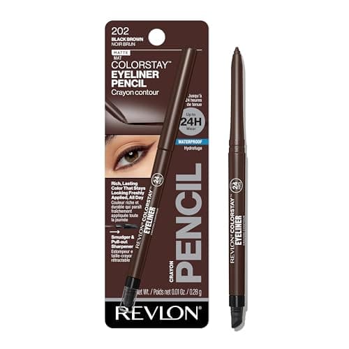Revlon ColorStay Pencil Waterproof Eyeliner, Smudge-Proof, Eye Makeup with Built-In Sharpener, Long-Lasting, Matte Finish, 202 Black Brown, 0.01 oz